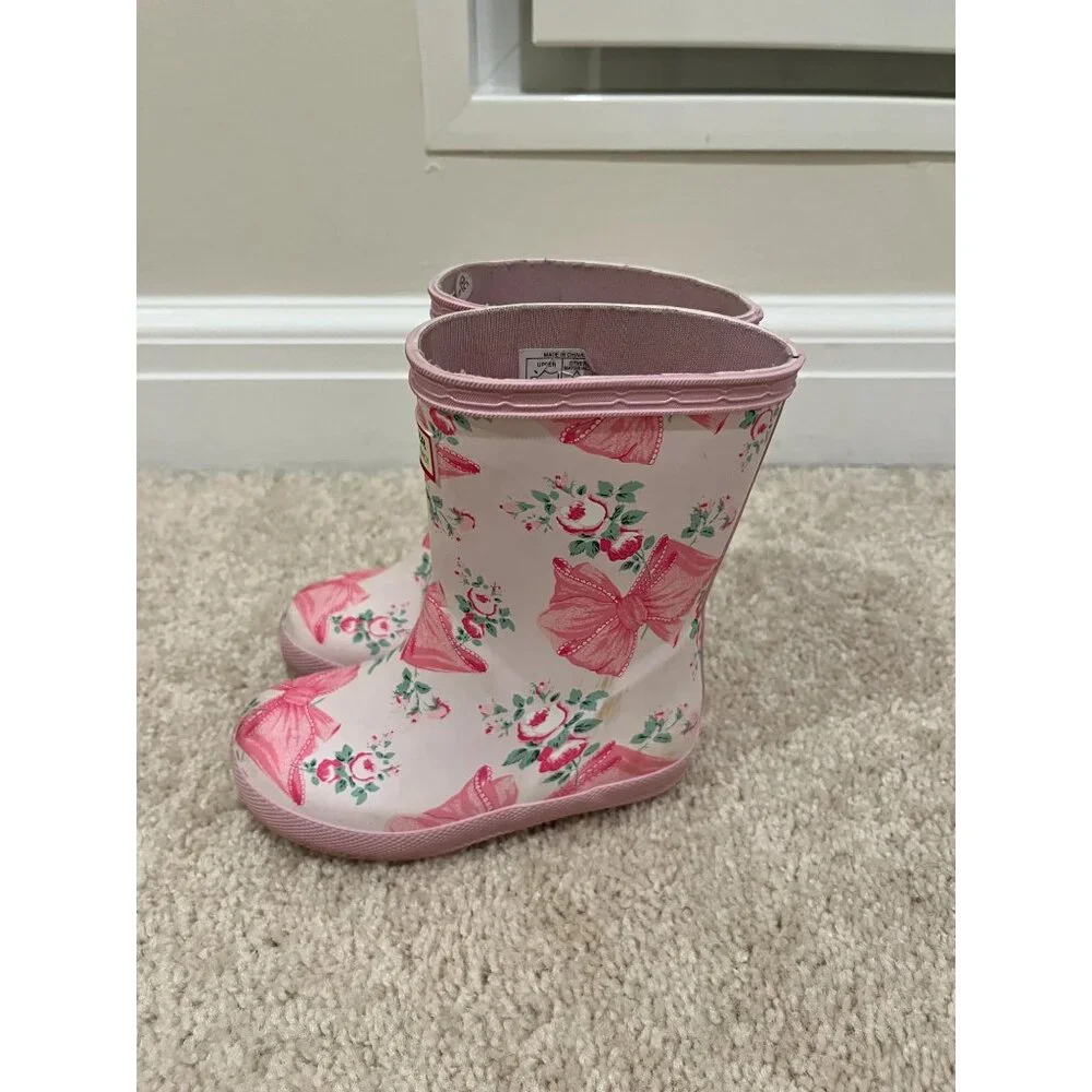 Hunter X Love Shack Fancy Boots Girls Kids Size US 7 Pink Bows - Picture 2 of 11